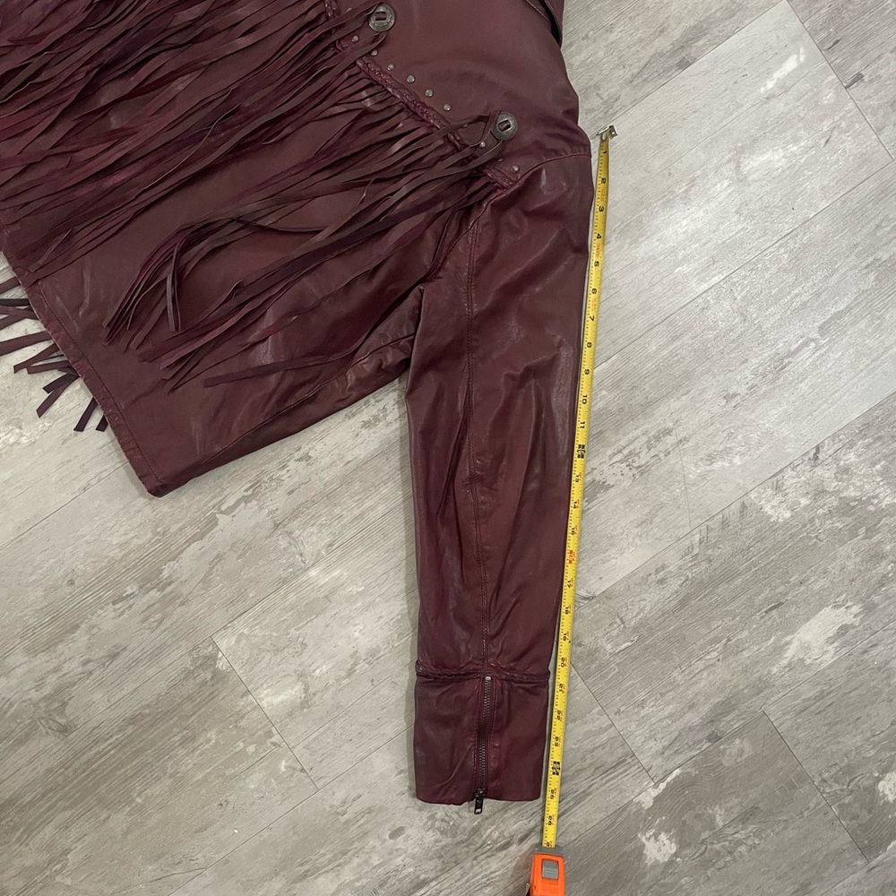 IDYLLWIND - Burgandy Leather Fringe Moto Jacket - Picture 8 of 11